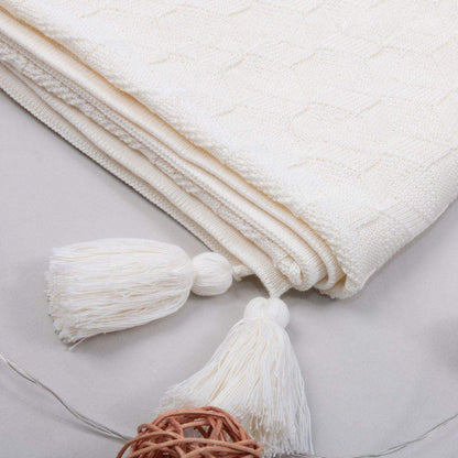 Manta Cobija Bebé Tejida Pompom Crema