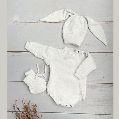 Bobito Corto Bebé Tejido Gorro Conejo Blanco