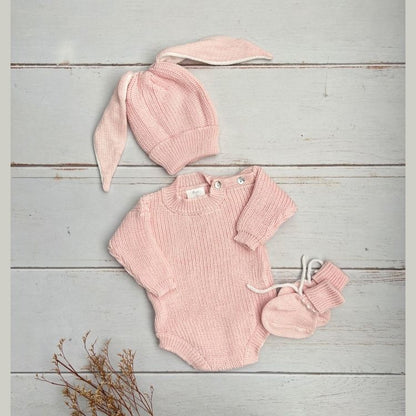 Bobito Corto Bebé Tejido Gorro Conejo Rosado