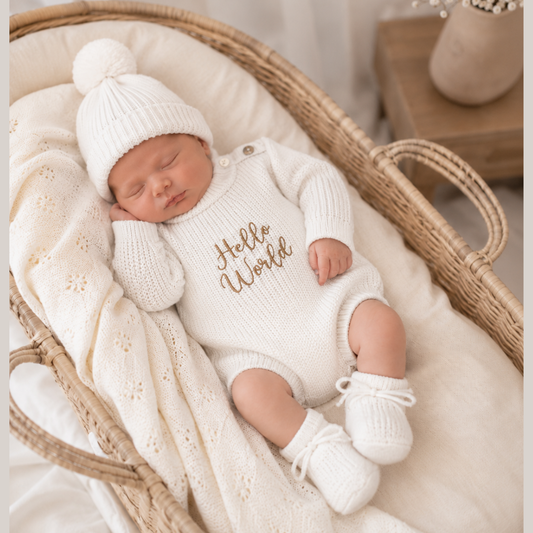 Bobito Corto Bebé Tejido Gorro Conejo Blanco