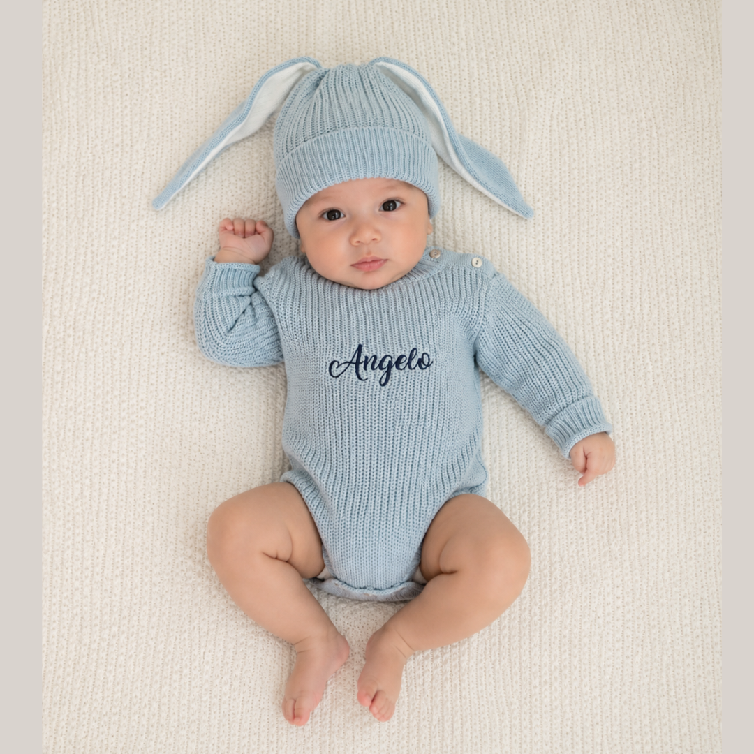 Bobito Corto Bebé Tejido Gorro Conejo