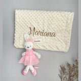 Set Cobija Bebé y Peluche Conejo Personalizados Crema