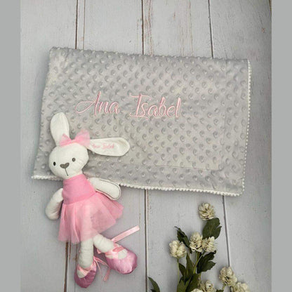 Set Cobija Bebé y Peluche Conejo Personalizados Gris