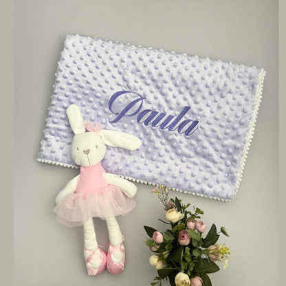 Set Cobija Bebé y Peluche Conejo Personalizados Lila