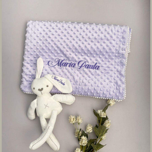 Set Cobija Bebé y Peluche Conejo Personalizados Lila
