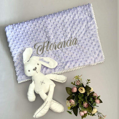 Set Cobija Bebé y Peluche Conejo Personalizados Lila