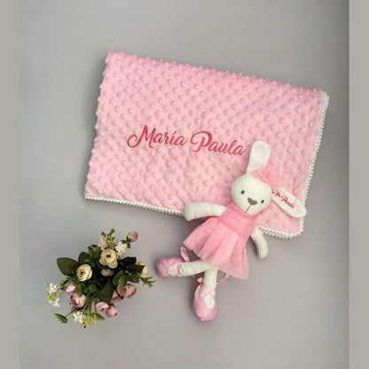 Set Cobija Bebé y Peluche Conejo Personalizados Rosado