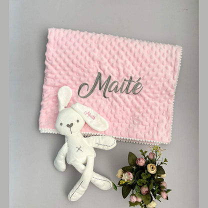 Set Cobija Bebé y Peluche Conejo Personalizados Rosado