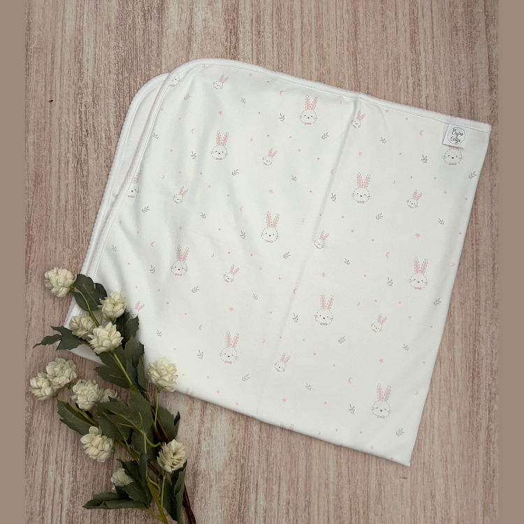 Manta Cobertor Bebé Algodón Pima Conejos Rosados