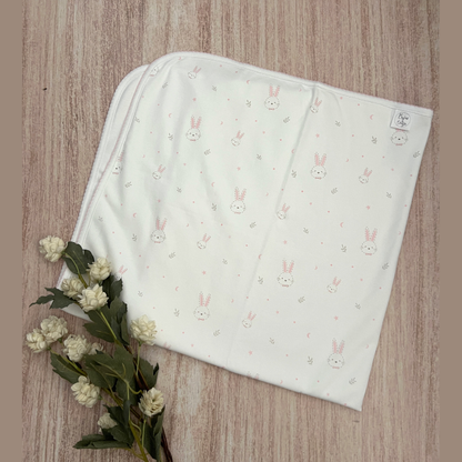 Manta Cobertor Bebé Algodón Pima Conejos Rosados