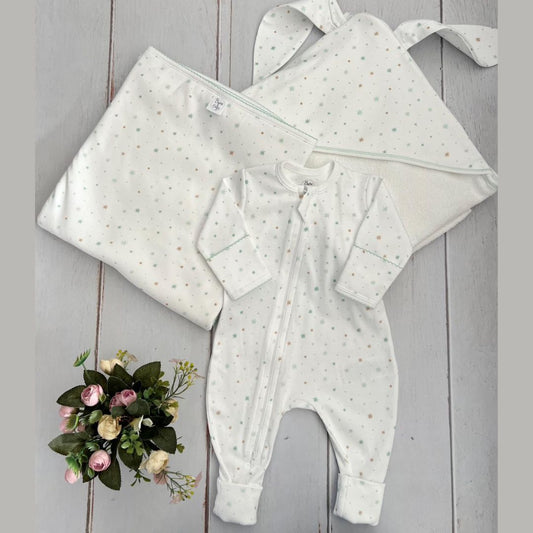 Combo Bebé Recién Nacido Pijama Estrellas Verdes