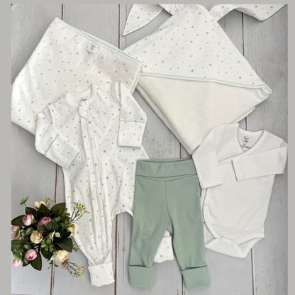 Combo Bebé Recién Nacido Pijama Estrellas Verdes
