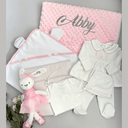 Combo Recién Nacido Vestido Blanco Rosa