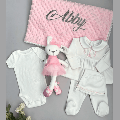 Combo Recién Nacido Vestido Blanco Rosa