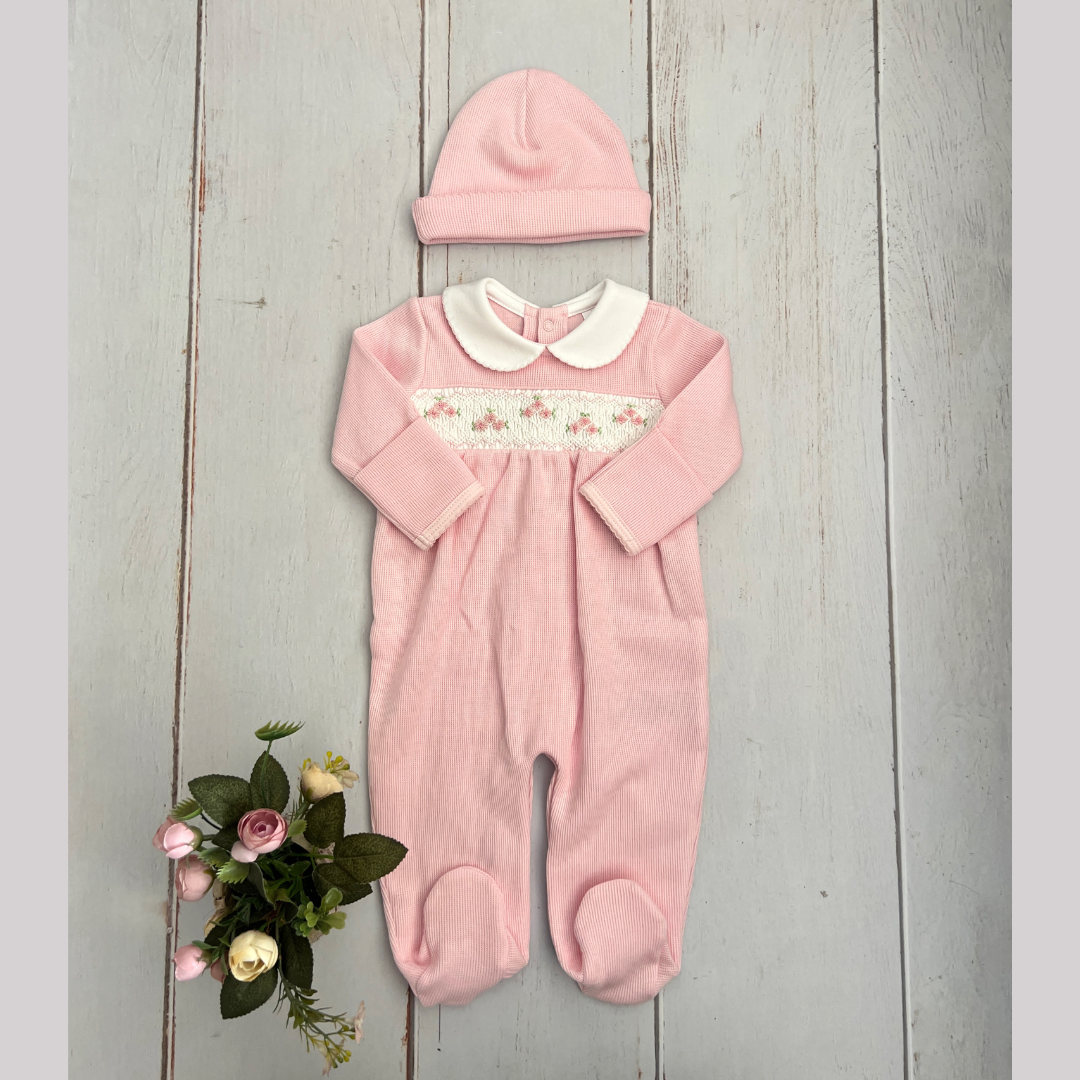 Enterizo Primer Dia Bebé Algodón Pima Nido Abeja Rosado