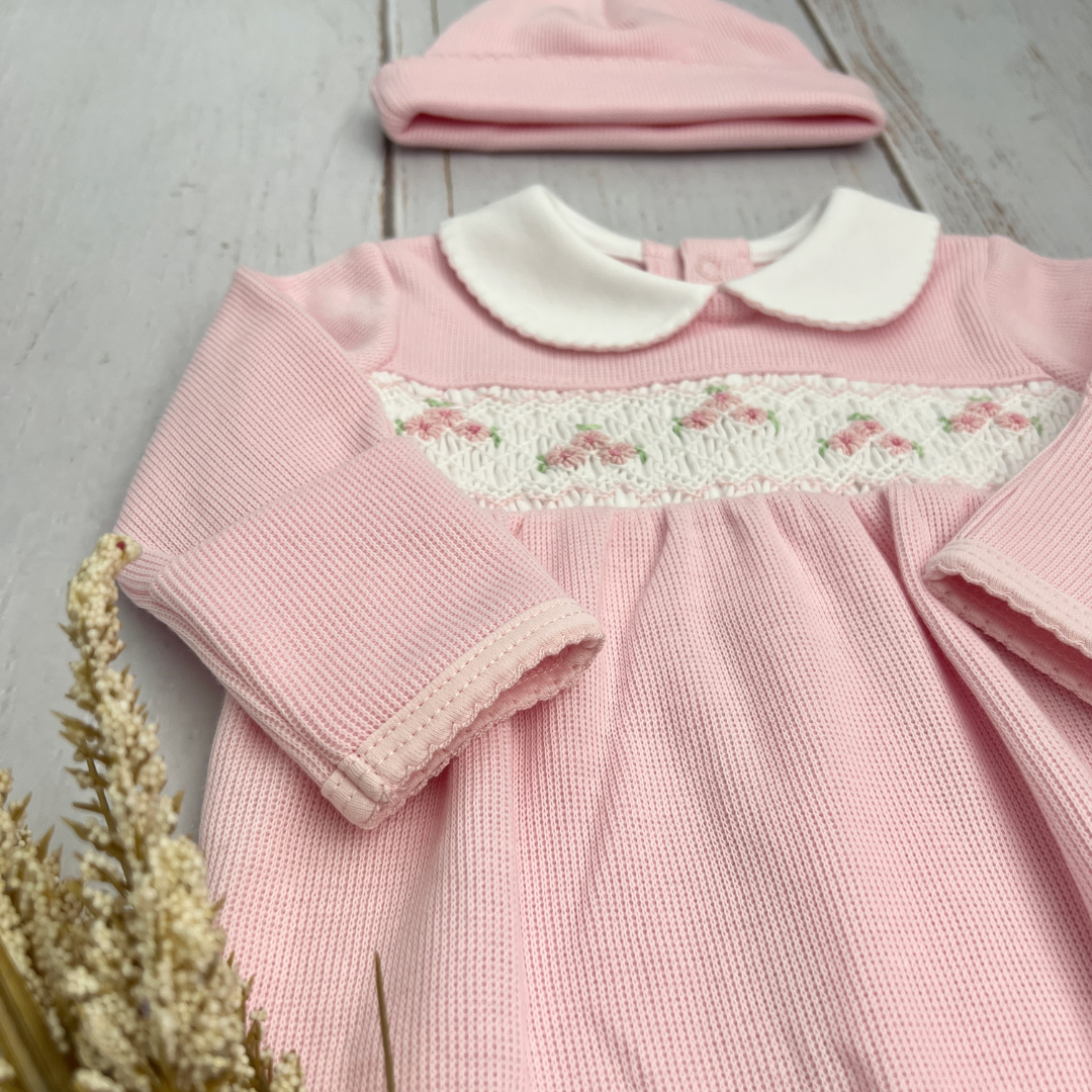 Enterizo Primer Dia Bebé Algodón Pima Nido Abeja Rosado