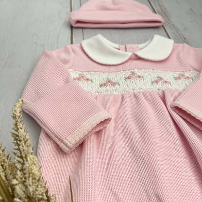 Enterizo Primer Dia Bebé Algodón Pima Nido Abeja Rosado