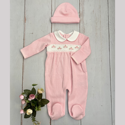 Enterizo Primer Dia Bebé Algodón Pima Nido Abeja Rosado