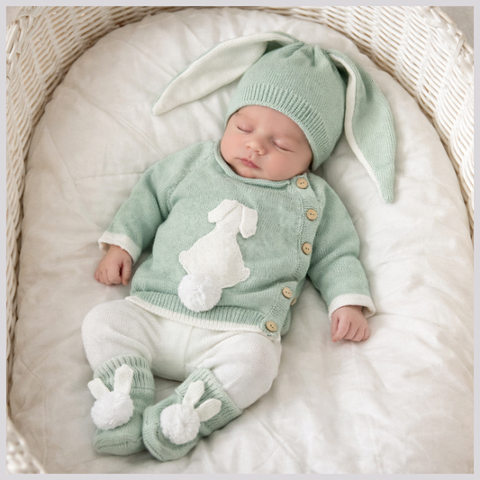 Conjunto Bebé Tejido Conejo Verde