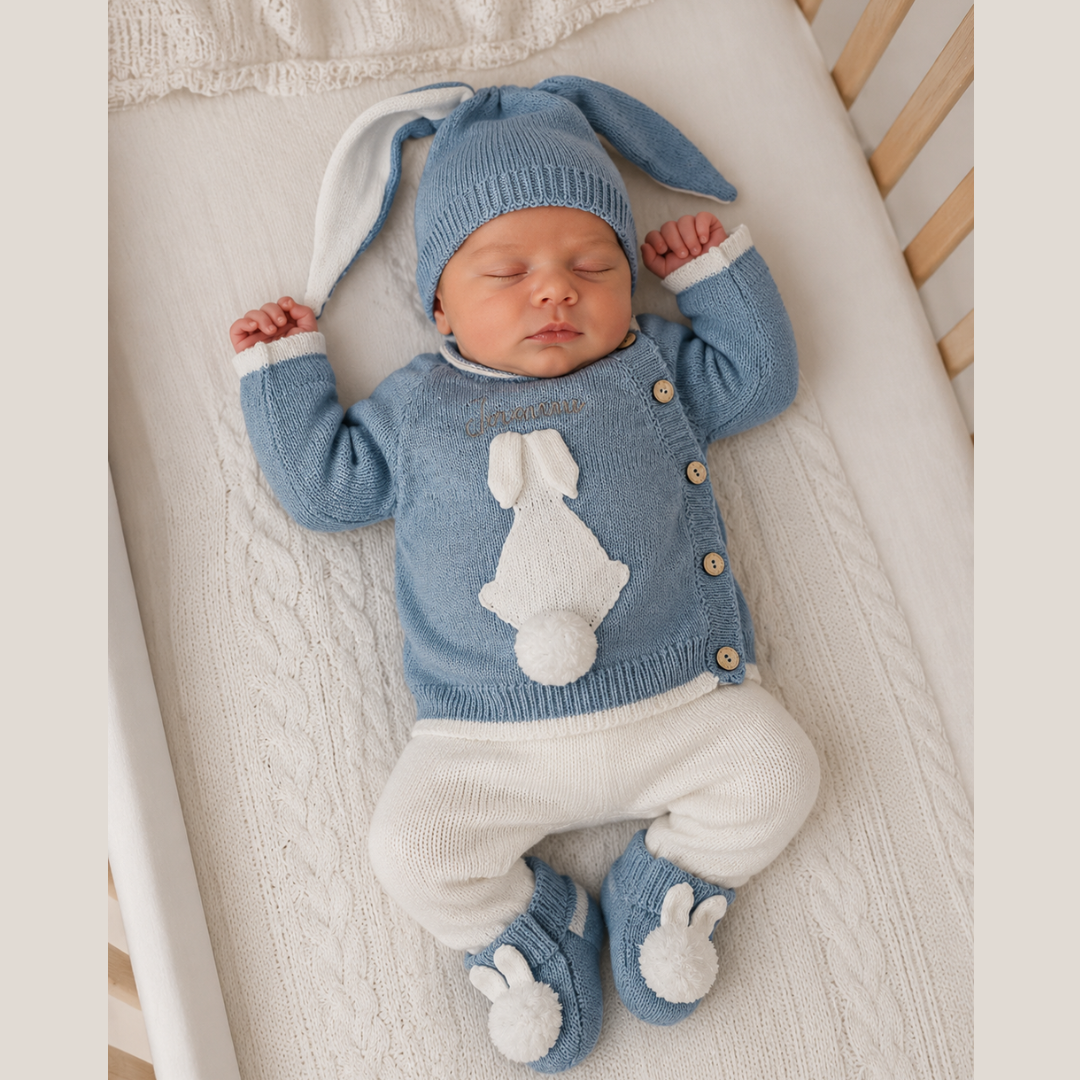 Conjunto Bebé Tejido Conejo Celeste