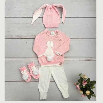 Conjunto Bebé Tejido Conejo Rosado