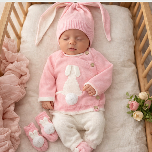 Conjunto Bebé Tejido Conejo Rosado