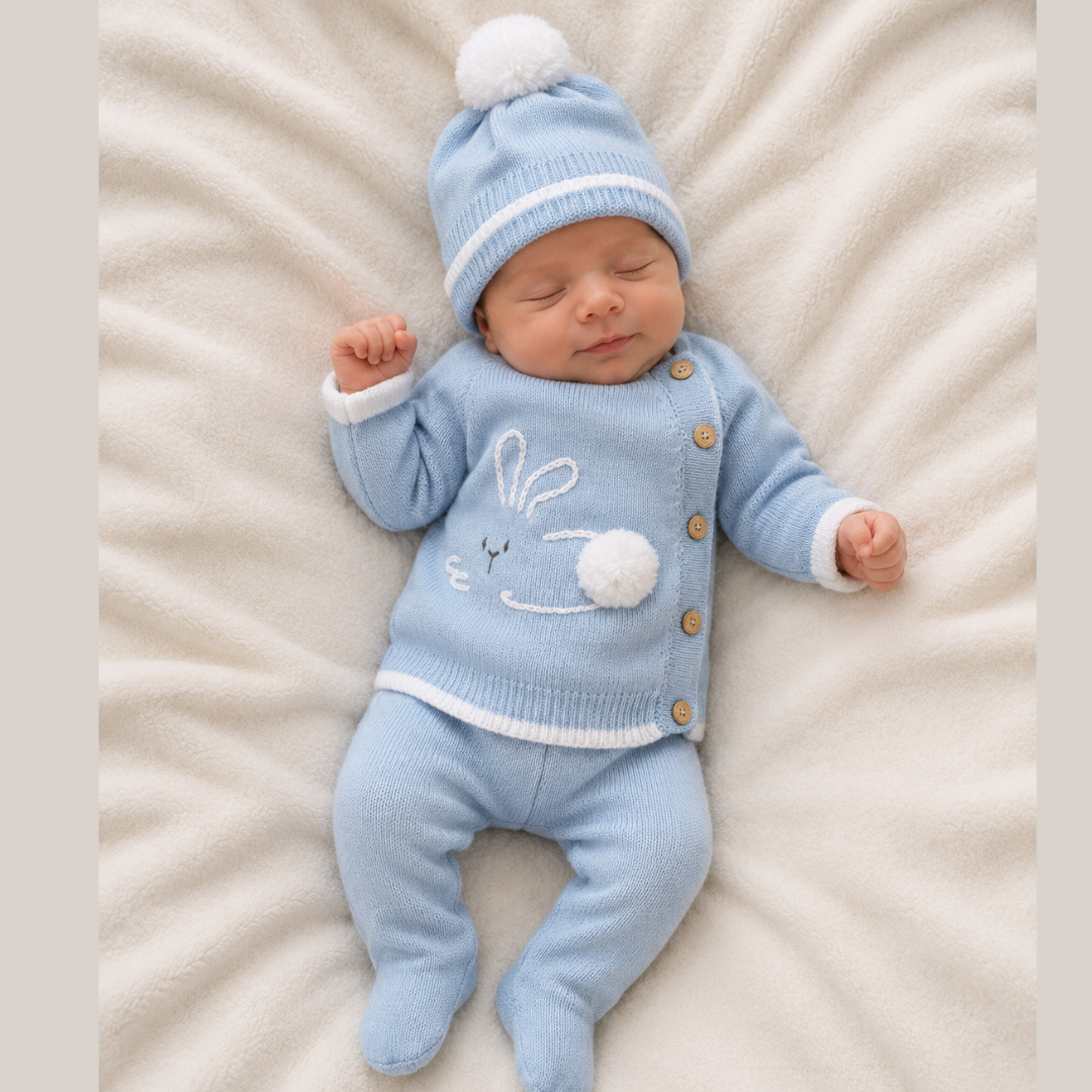 Conjunto Bebé Tejido Conejo Celeste