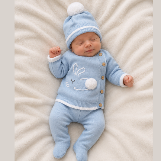 Conjunto Bebé Tejido Conejo Celeste