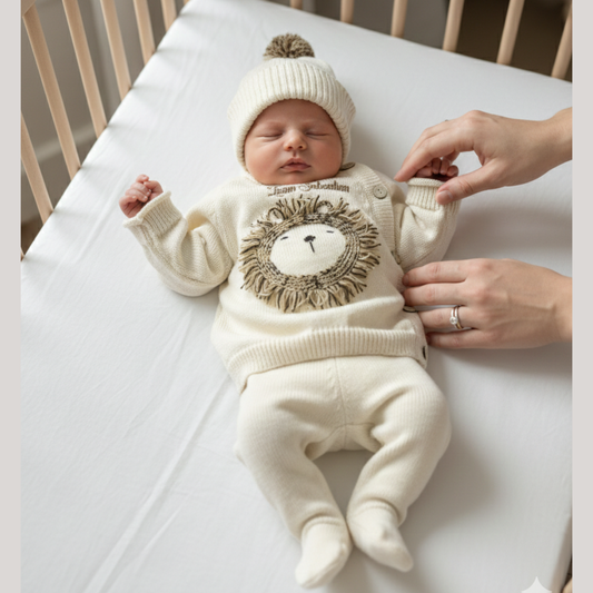 Conjunto Bebé Tejido Leoncito Color Crema