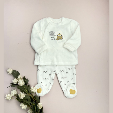 Conjunto Bebé Velour Pinguino Unisex