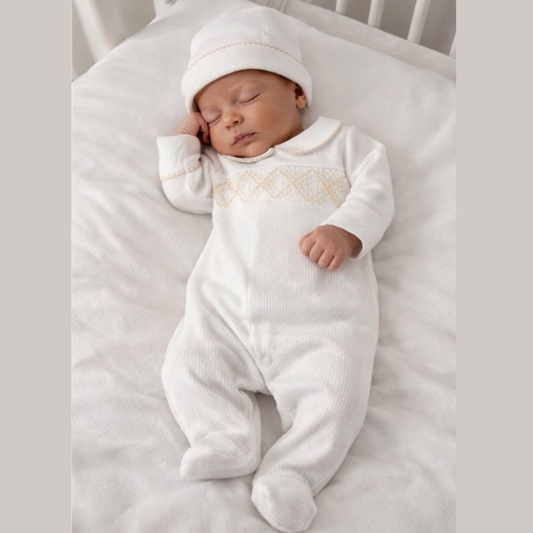 Enterizo Primer Dia Bebé Algodón Pima Blanco/Amarillo