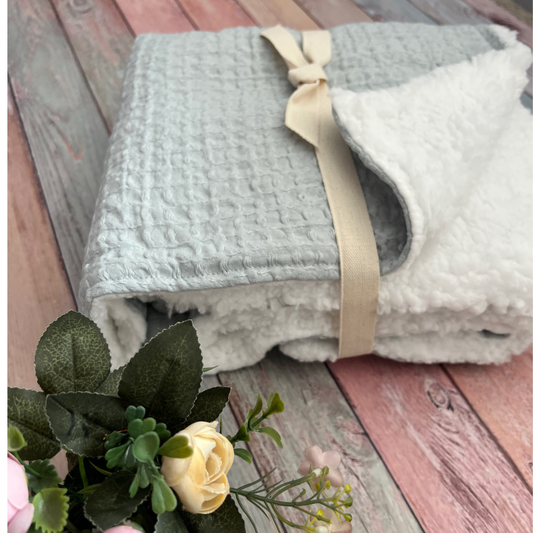 Manta Waffle doble cara Celeste