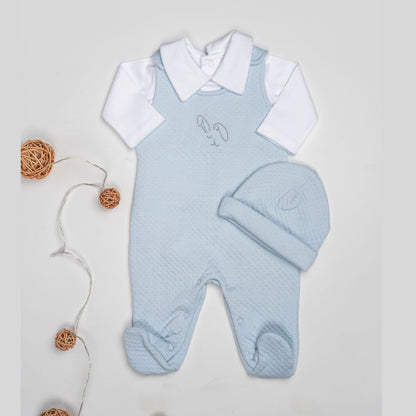 Conjunto Bebé Algodón Pima Overol y Mameluco Celeste