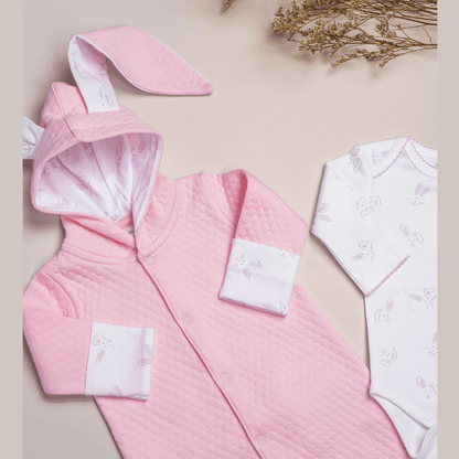 Set Bebé 3 Prendas Enterizo Orejas de Conejo Rosado