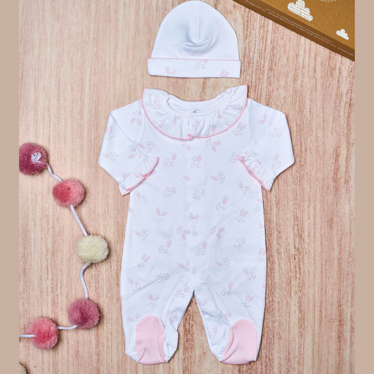 Pijama Bebé Enterizo Algodón Pima Conejos Rosa