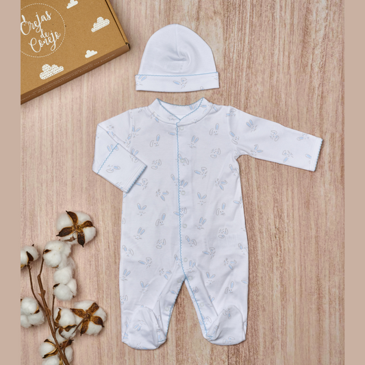 Pijama Bebé Enterizo Algodón Pima Conejos Azul