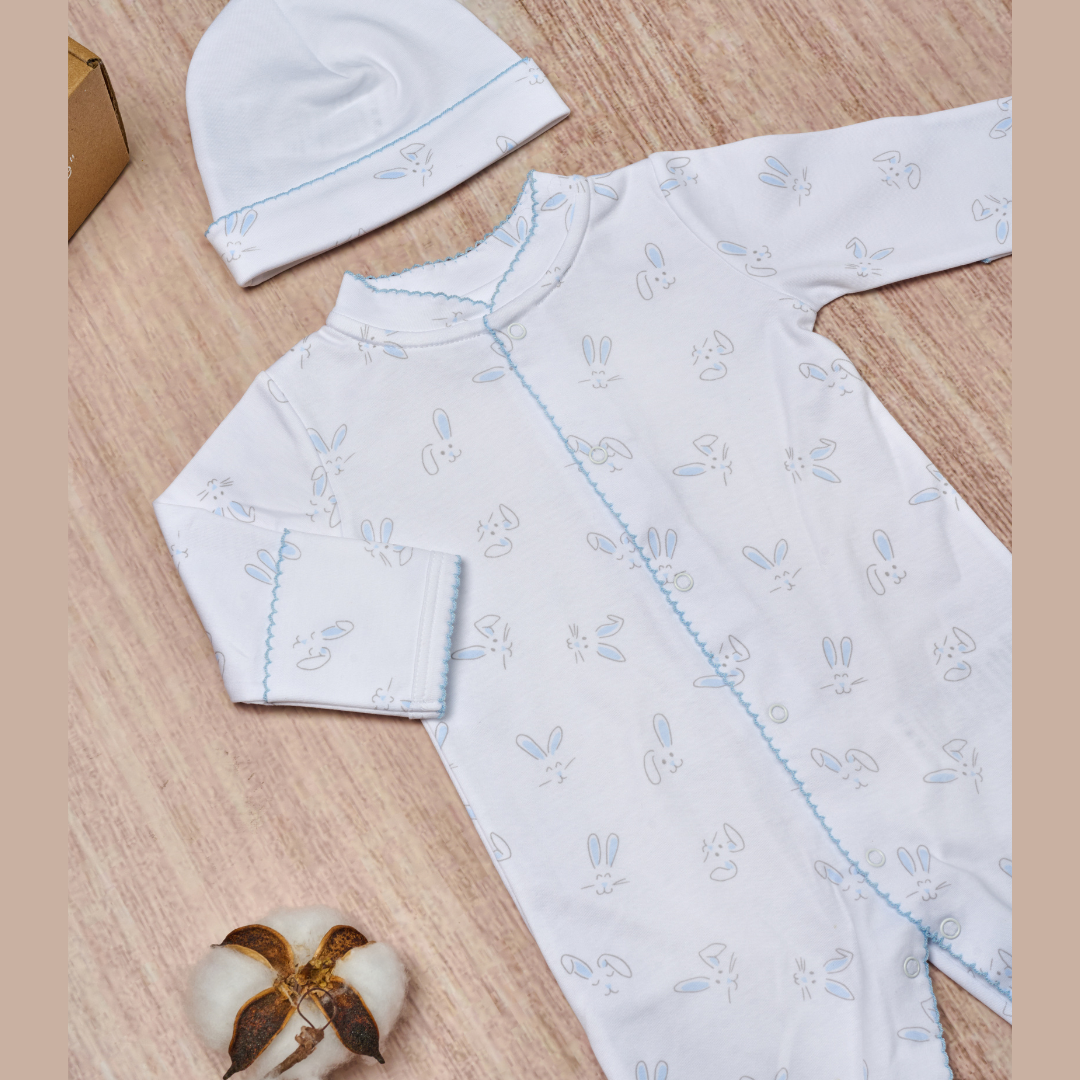 Pijama Bebé Enterizo Algodón Pima Conejos Azul