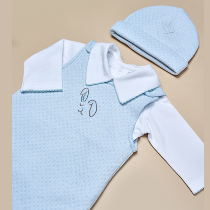 Conjunto Bebé Algodón Pima Overol y Mameluco Celeste