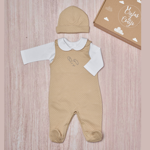 Conjunto Bebé Algodón Pima Overol y Mameluco Beige