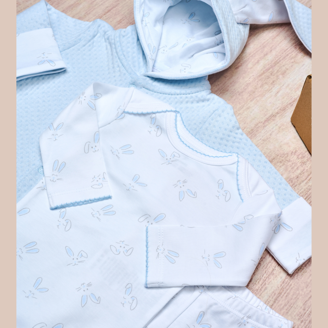 Set Bebé 3 Prendas Enterizo Orejas de Conejo Celeste