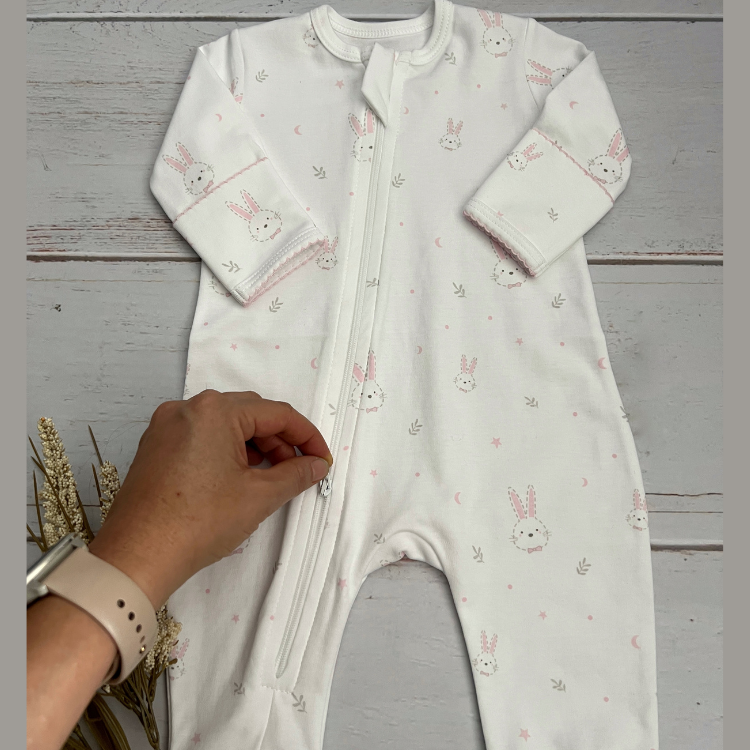 Pijama Bebé Algodón Pima Conejos Rosados