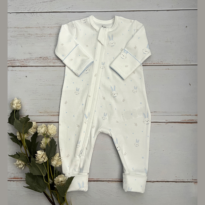 Pijama Bebé Algodón Pima Conejos Celestes