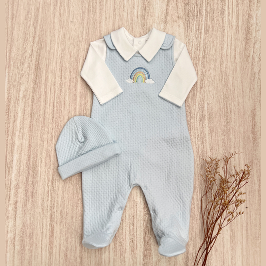 Conjunto Bebé Algodón Pima Overol y Mameluco Celeste