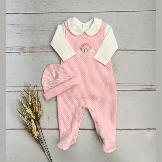 Conjunto Bebé Algodón Pima Overol y Mameluco Rosado