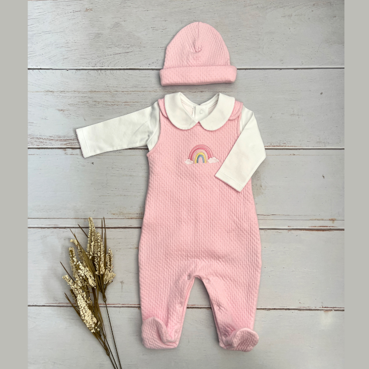 Conjunto Bebé Algodón Pima Overol y Mameluco Rosado