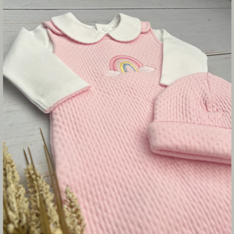 Conjunto Bebé Algodón Pima Overol y Mameluco Rosado