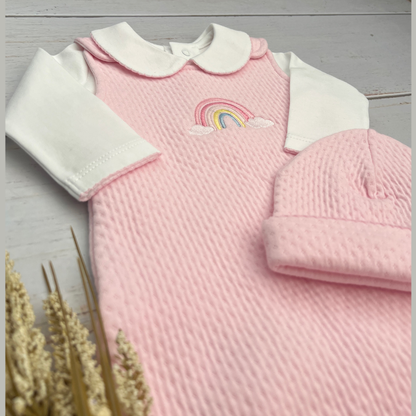 Conjunto Bebé Algodón Pima Overol y Mameluco Rosado