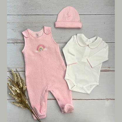 Conjunto Bebé Algodón Pima Overol y Mameluco Rosado