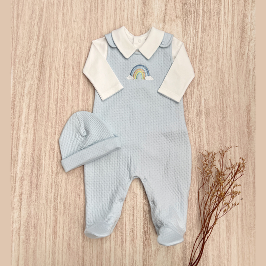 Conjunto Bebé Algodón Pima Overol y Mameluco Celeste