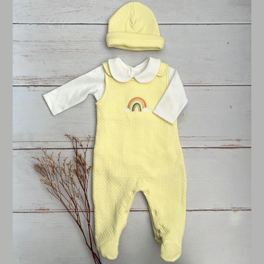Conjunto Bebé Algodón Pima Overol y Mameluco Amarillo